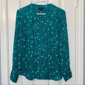 J Crew : Green blouse with blue and white dots : Size 0